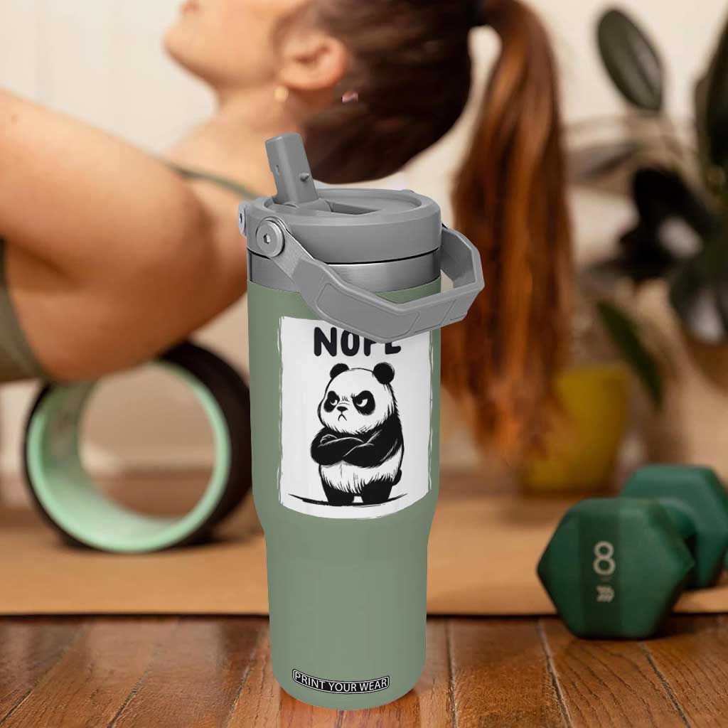 Grumpy Panda Says Nope Flip Straw Tumbler Japanese Aesthetic Panda Bear Graphic TS12 One Size: 30 oz Moss Green Print Your Wear