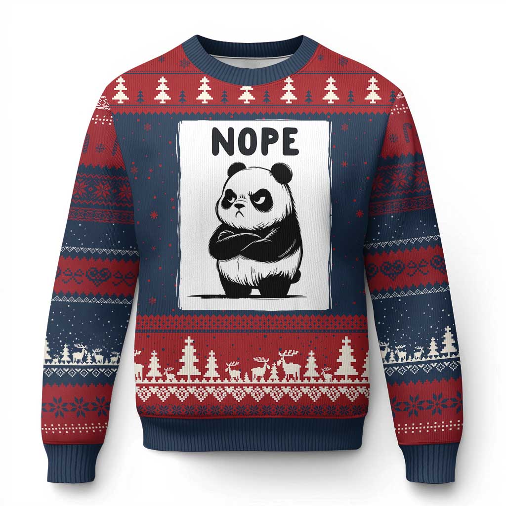 Grumpy Panda Says Nope Ugly Christmas Sweater Japanese Aesthetic Panda Bear Graphic TS12 Navy Red Print Your Wear