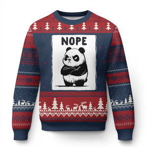 Grumpy Panda Says Nope Ugly Christmas Sweater Japanese Aesthetic Panda Bear Graphic TS12 Navy Red Print Your Wear