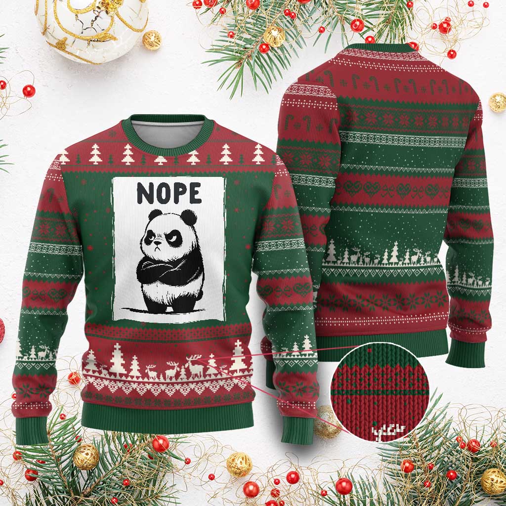 Grumpy Panda Says Nope Ugly Christmas Sweater Japanese Aesthetic Panda Bear Graphic TS12 Red Green Print Your Wear