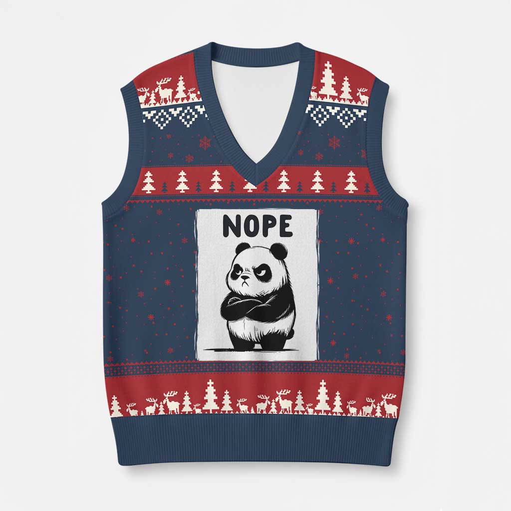 Grumpy Panda Says Nope V-Neck Knit Sweater Vest Japanese Aesthetic Panda Bear Graphic TS12 Navy Red Print Your Wear