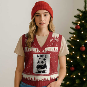 Grumpy Panda Says Nope V-Neck Knit Sweater Vest Japanese Aesthetic Panda Bear Graphic TS12 Red Beige Print Your Wear