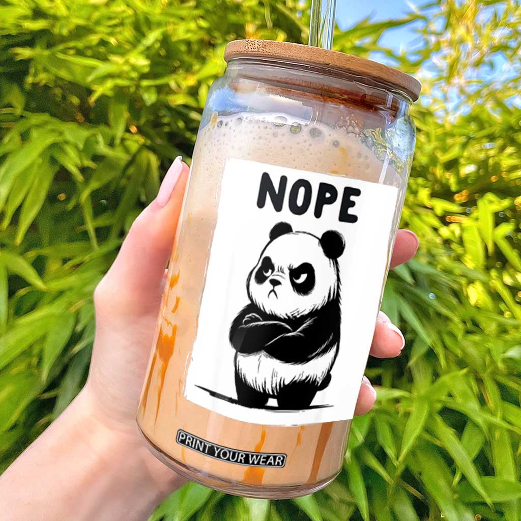 Grumpy Panda Says Nope Glass Can Japanese Aesthetic Panda Bear Graphic TS12 Black Print Your Wear