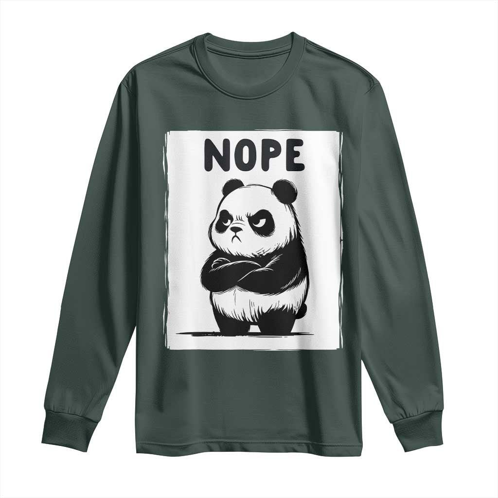 Grumpy Panda Says Nope Long Sleeve Shirt Japanese Aesthetic Panda Bear Graphic TS12 Dark Forest Green Print Your Wear