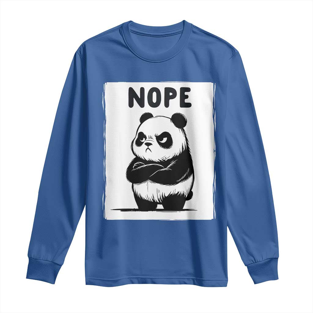 Grumpy Panda Says Nope Long Sleeve Shirt Japanese Aesthetic Panda Bear Graphic TS12 Royal Blue Print Your Wear