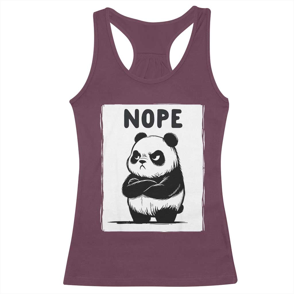 Grumpy Panda Says Nope Racerback Tank Top Japanese Aesthetic Panda Bear Graphic TS12 Maroon Print Your Wear