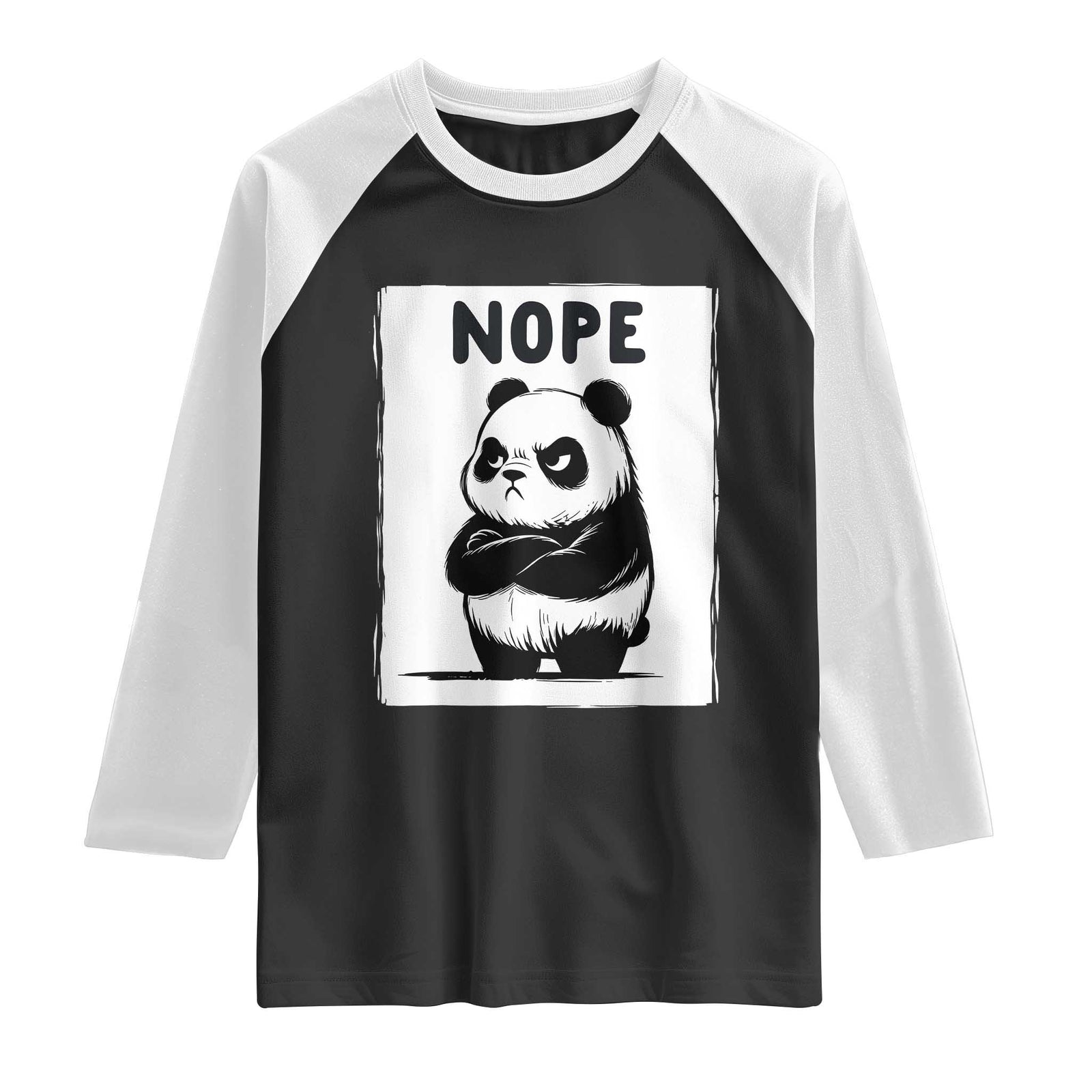 Grumpy Panda Says Nope Raglan Shirt Japanese Aesthetic Panda Bear Graphic TS12 Black White Print Your Wear