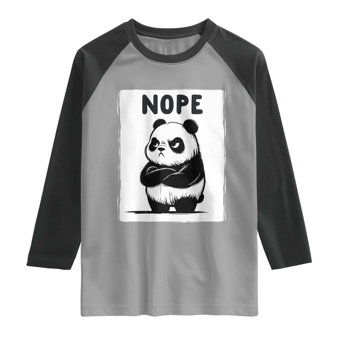 Grumpy Panda Says Nope Raglan Shirt Japanese Aesthetic Panda Bear Graphic TS12 Sport Gray Black Print Your Wear