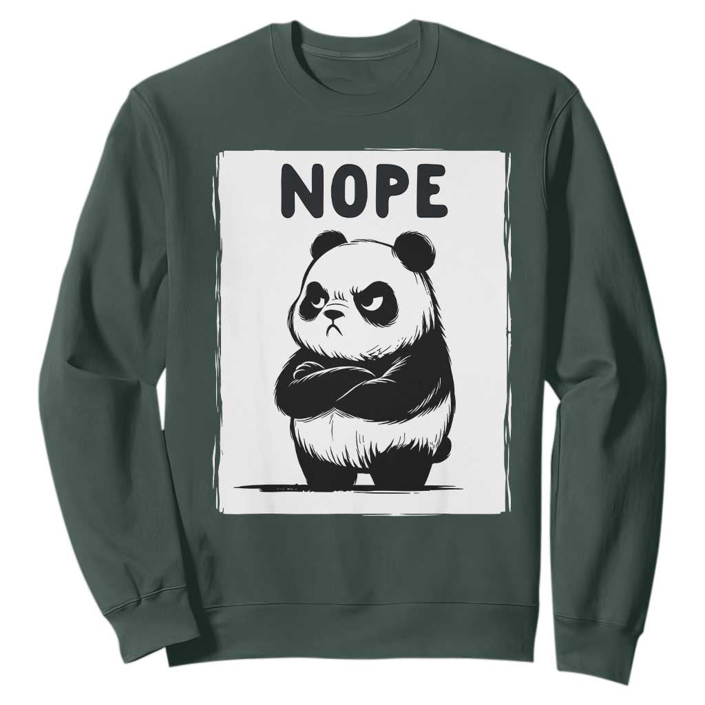 Grumpy Panda Says Nope Sweatshirt Japanese Aesthetic Panda Bear Graphic TS12 Dark Forest Green Print Your Wear