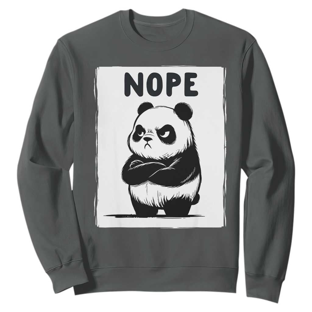 Grumpy Panda Says Nope Sweatshirt Japanese Aesthetic Panda Bear Graphic TS12 Dark Heather Print Your Wear