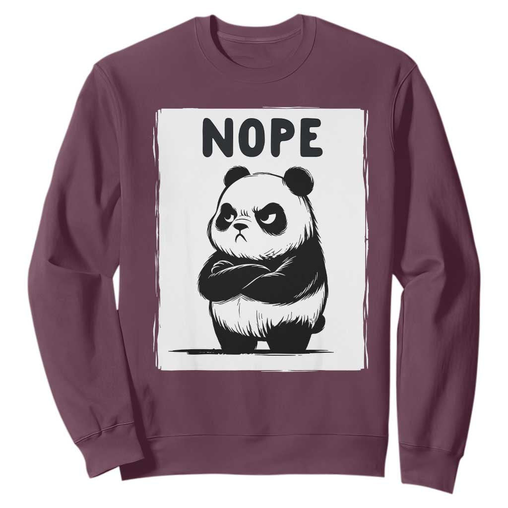 Grumpy Panda Says Nope Sweatshirt Japanese Aesthetic Panda Bear Graphic TS12 Maroon Print Your Wear