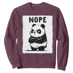 Grumpy Panda Says Nope Sweatshirt Japanese Aesthetic Panda Bear Graphic TS12 Maroon Print Your Wear