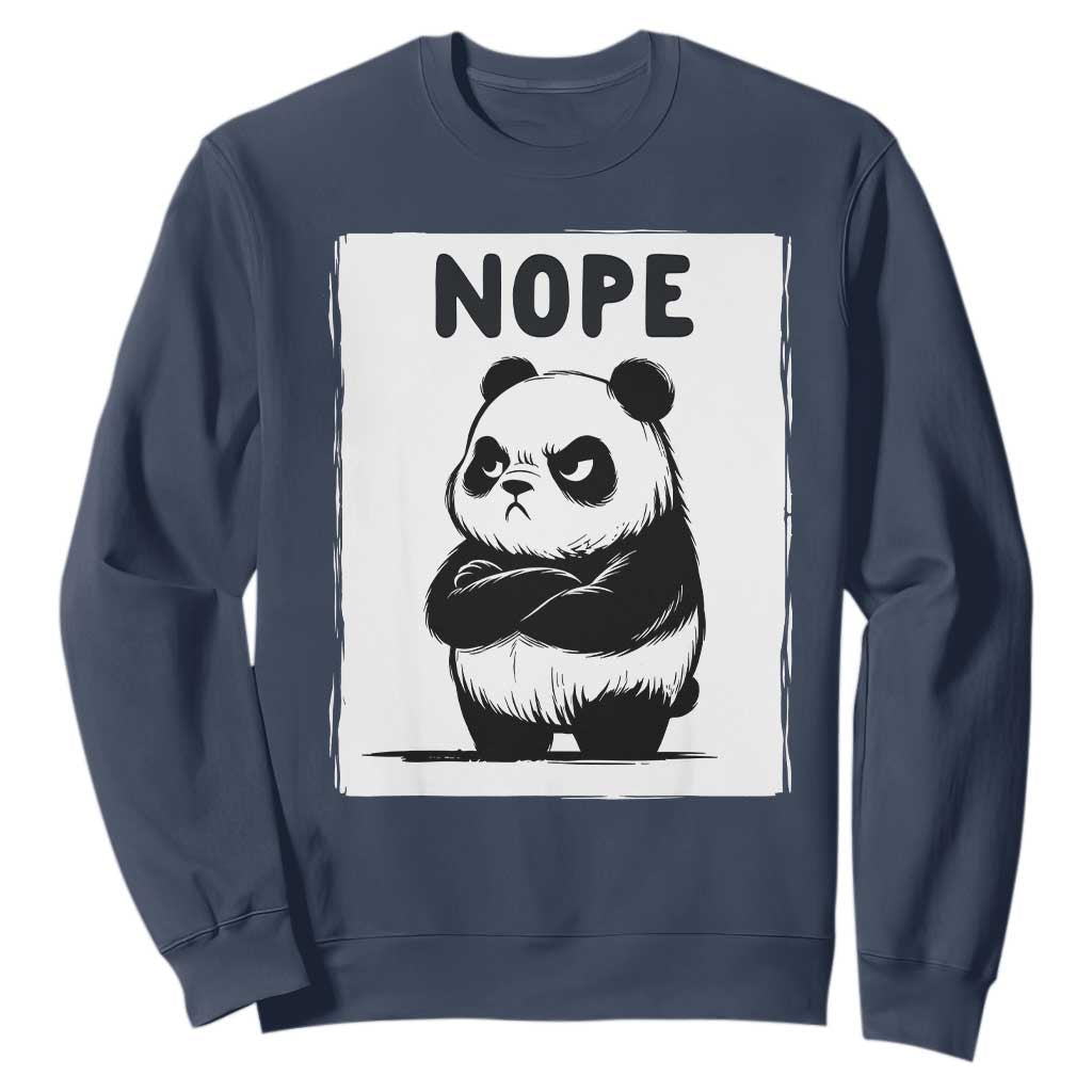Grumpy Panda Says Nope Sweatshirt Japanese Aesthetic Panda Bear Graphic TS12 Navy Print Your Wear