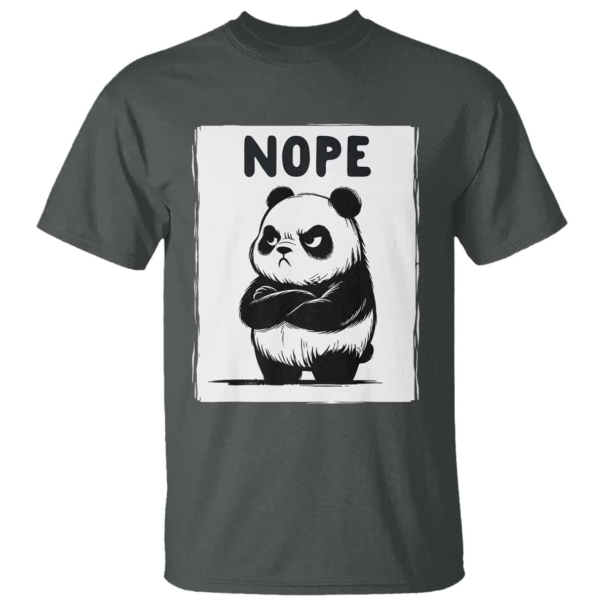 Grumpy Panda Says Nope T Shirt Japanese Aesthetic Panda Bear Graphic TS12 Dark Heather Print Your Wear