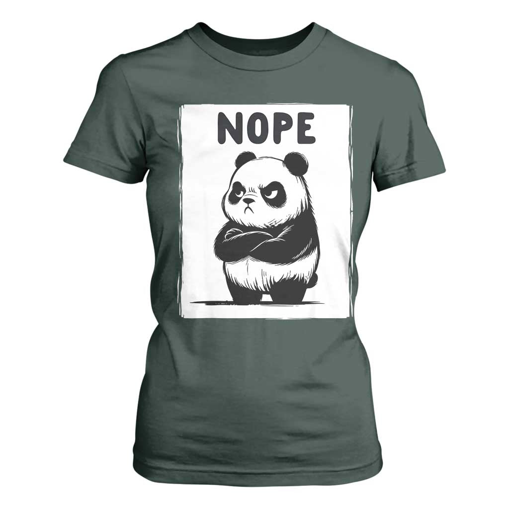 Grumpy Panda Says Nope T Shirt For Women Japanese Aesthetic Panda Bear Graphic TS12 Dark Forest Green Print Your Wear