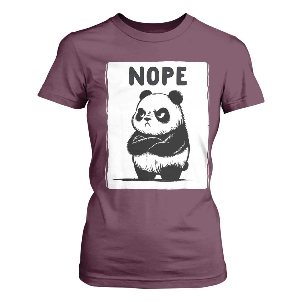 Grumpy Panda Says Nope T Shirt For Women Japanese Aesthetic Panda Bear Graphic TS12 Maroon Print Your Wear