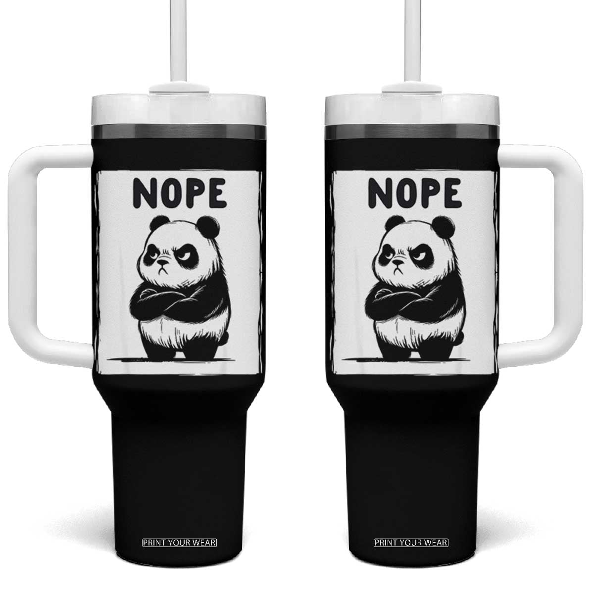 Grumpy Panda Says Nope Tumbler With Handle Japanese Aesthetic Panda Bear Graphic TS12 One Size: 40 oz Black Print Your Wear
