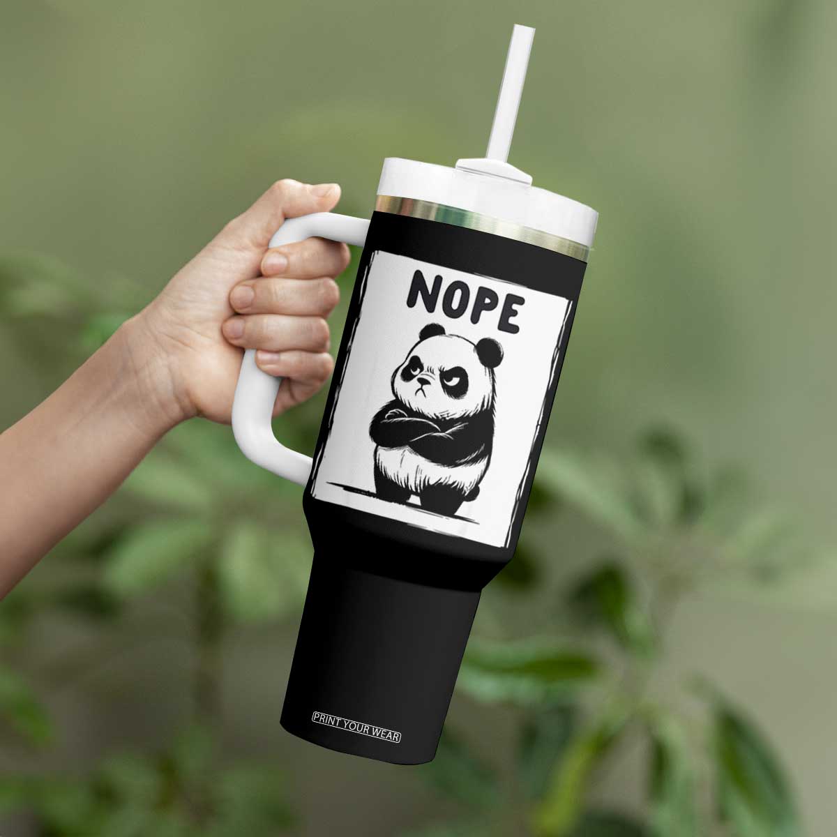 Grumpy Panda Says Nope Tumbler With Handle Japanese Aesthetic Panda Bear Graphic TS12 Print Your Wear