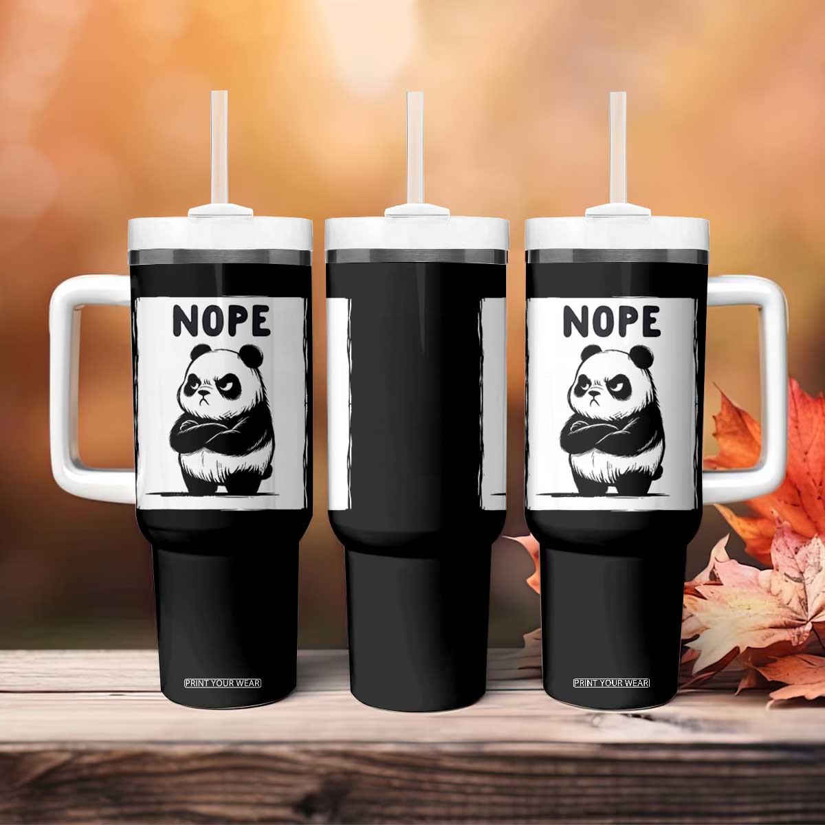 Grumpy Panda Says Nope Tumbler With Handle Japanese Aesthetic Panda Bear Graphic TS12 Print Your Wear