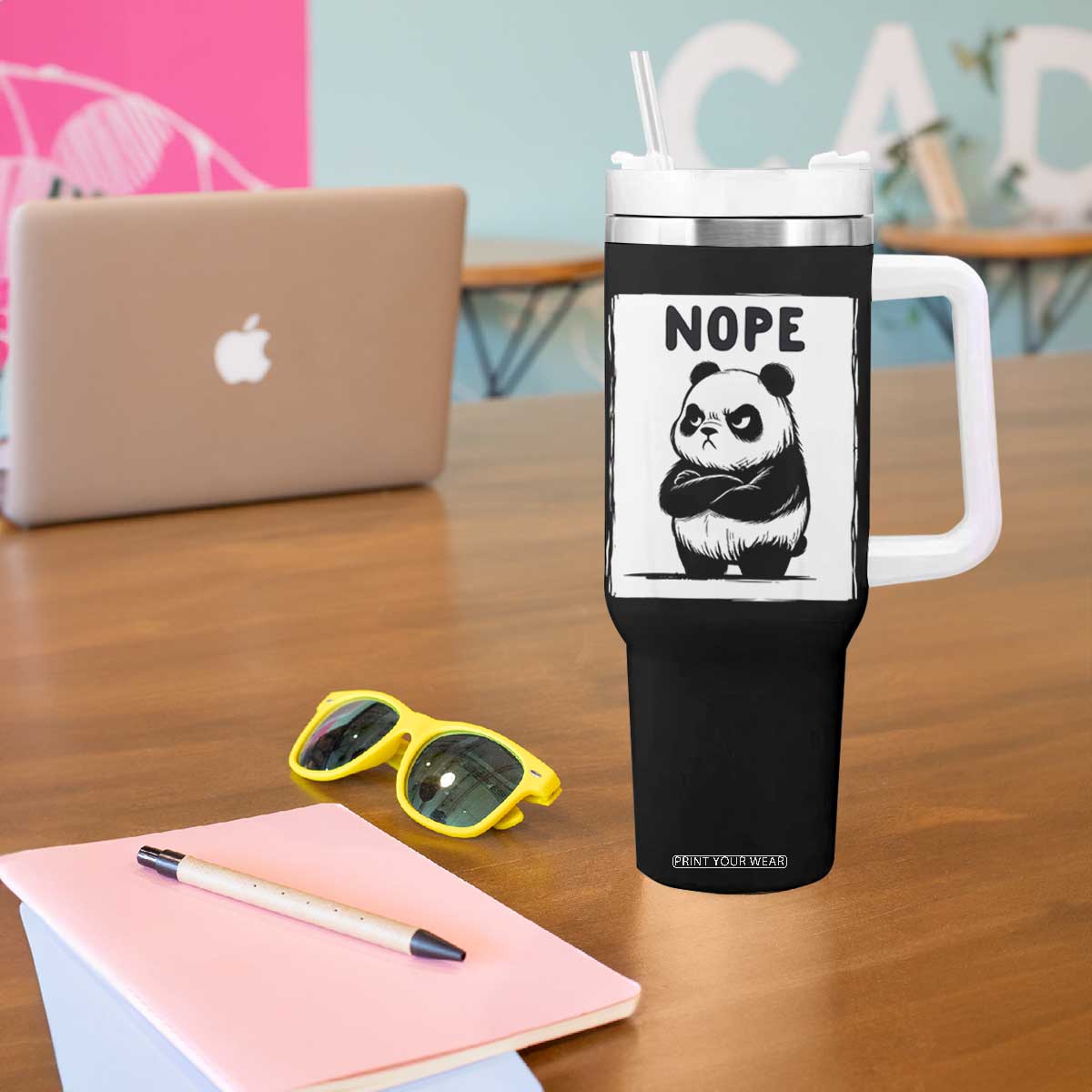 Grumpy Panda Says Nope Tumbler With Handle Japanese Aesthetic Panda Bear Graphic TS12 Print Your Wear