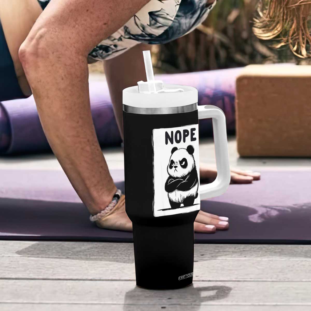 Grumpy Panda Says Nope Tumbler With Handle Japanese Aesthetic Panda Bear Graphic TS12 Print Your Wear