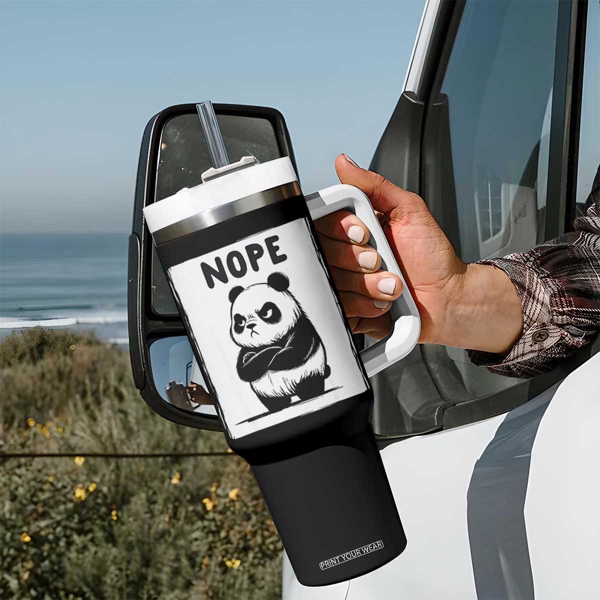 Grumpy Panda Says Nope Tumbler With Handle Japanese Aesthetic Panda Bear Graphic TS12 Print Your Wear