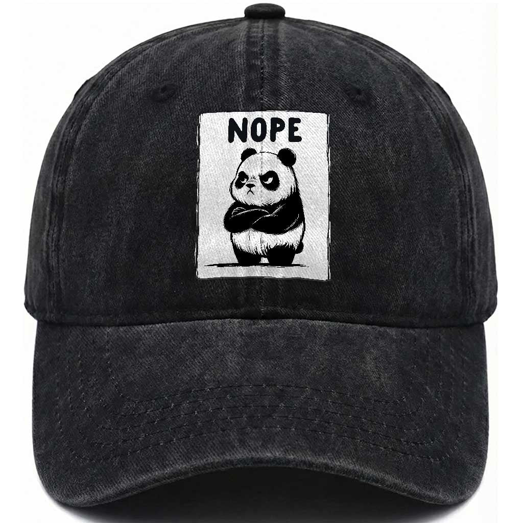 Grumpy Panda Says Nope Washed Cotton Baseball Cap Japanese Aesthetic Panda Bear Graphic TS12 Print Your Wear