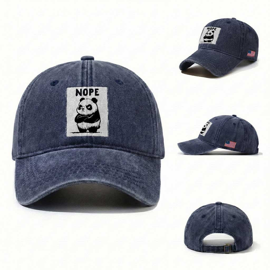 Grumpy Panda Says Nope Washed Cotton Baseball Cap Japanese Aesthetic Panda Bear Graphic TS12 Washed Cap Universal Fit Navy Print Your Wear