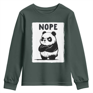 Grumpy Panda Says Nope Youth Sweatshirt Japanese Aesthetic Panda Bear Graphic TS12 Dark Forest Green Print Your Wear