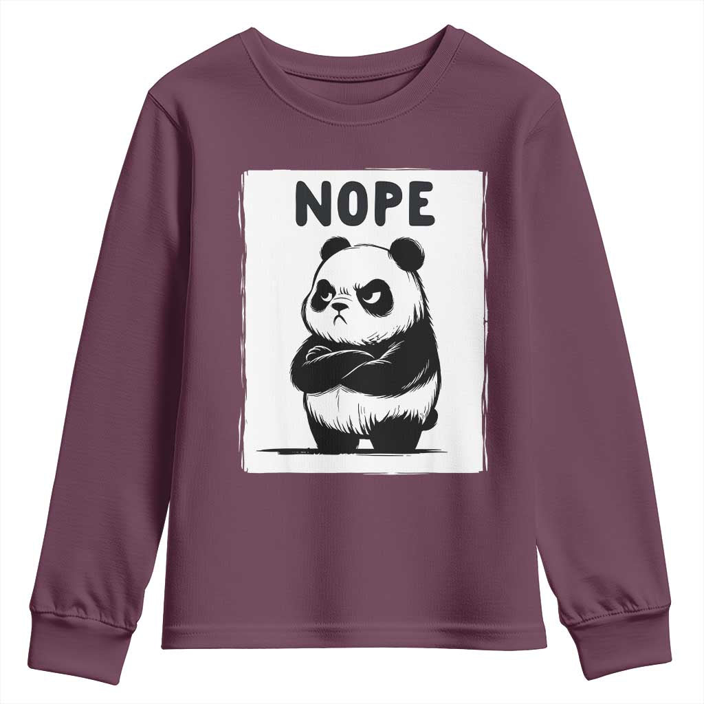Grumpy Panda Says Nope Youth Sweatshirt Japanese Aesthetic Panda Bear Graphic TS12 Maroon Print Your Wear