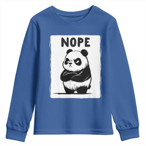 Grumpy Panda Says Nope Youth Sweatshirt Japanese Aesthetic Panda Bear Graphic TS12 Royal Blue Print Your Wear
