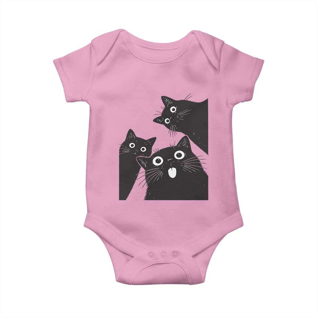 Funny Japanese Black Cat Is Watching You Baby Onesie Cat Lover TS12 Light Pink Print Your Wear