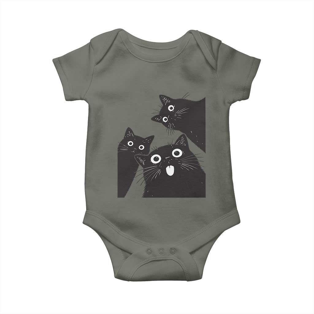 Funny Japanese Black Cat Is Watching You Baby Onesie Cat Lover TS12 Military Green Print Your Wear