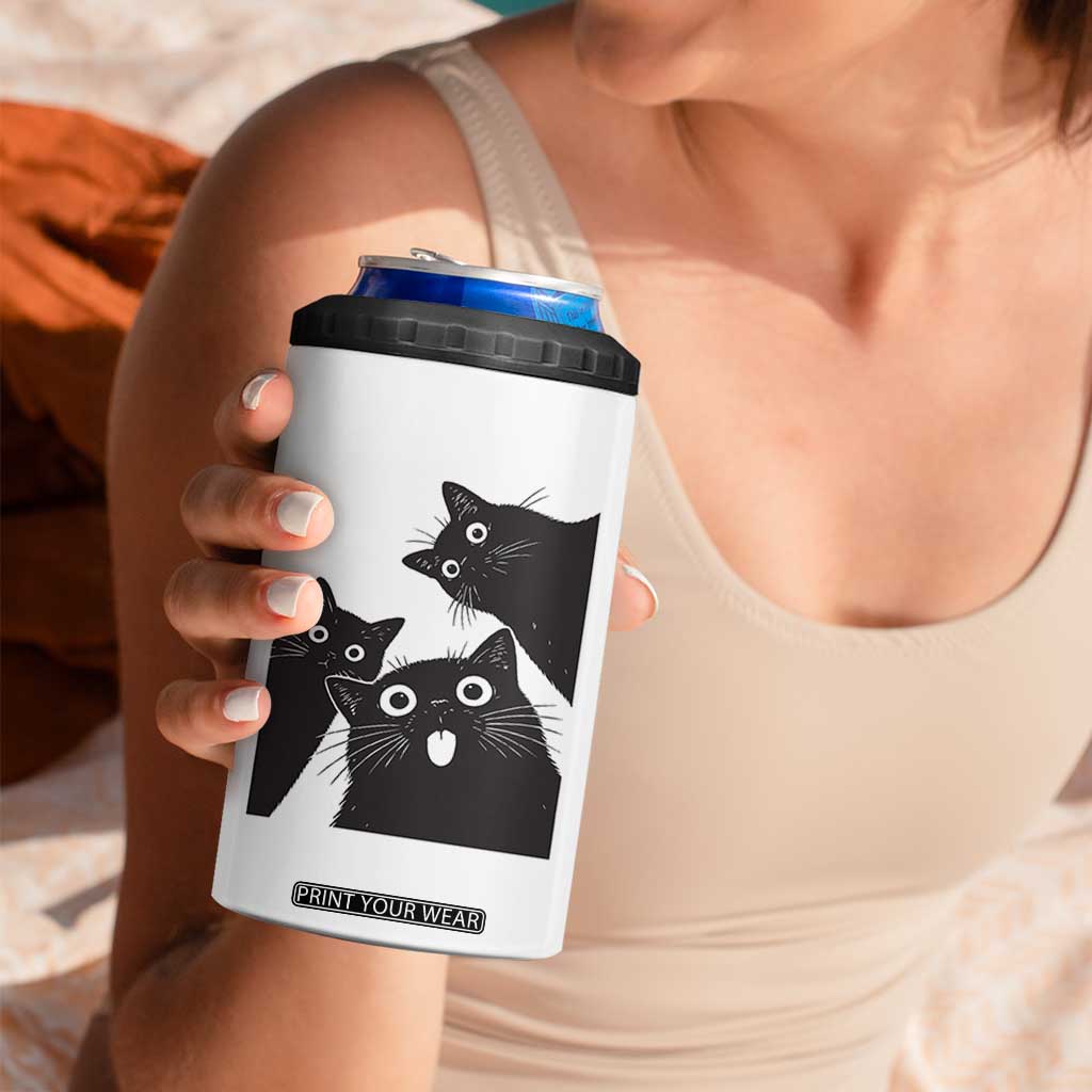 Funny Japanese Black Cat Is Watching You 4 in 1 Can Cooler Tumbler Cat Lover TS12 Print Your Wear