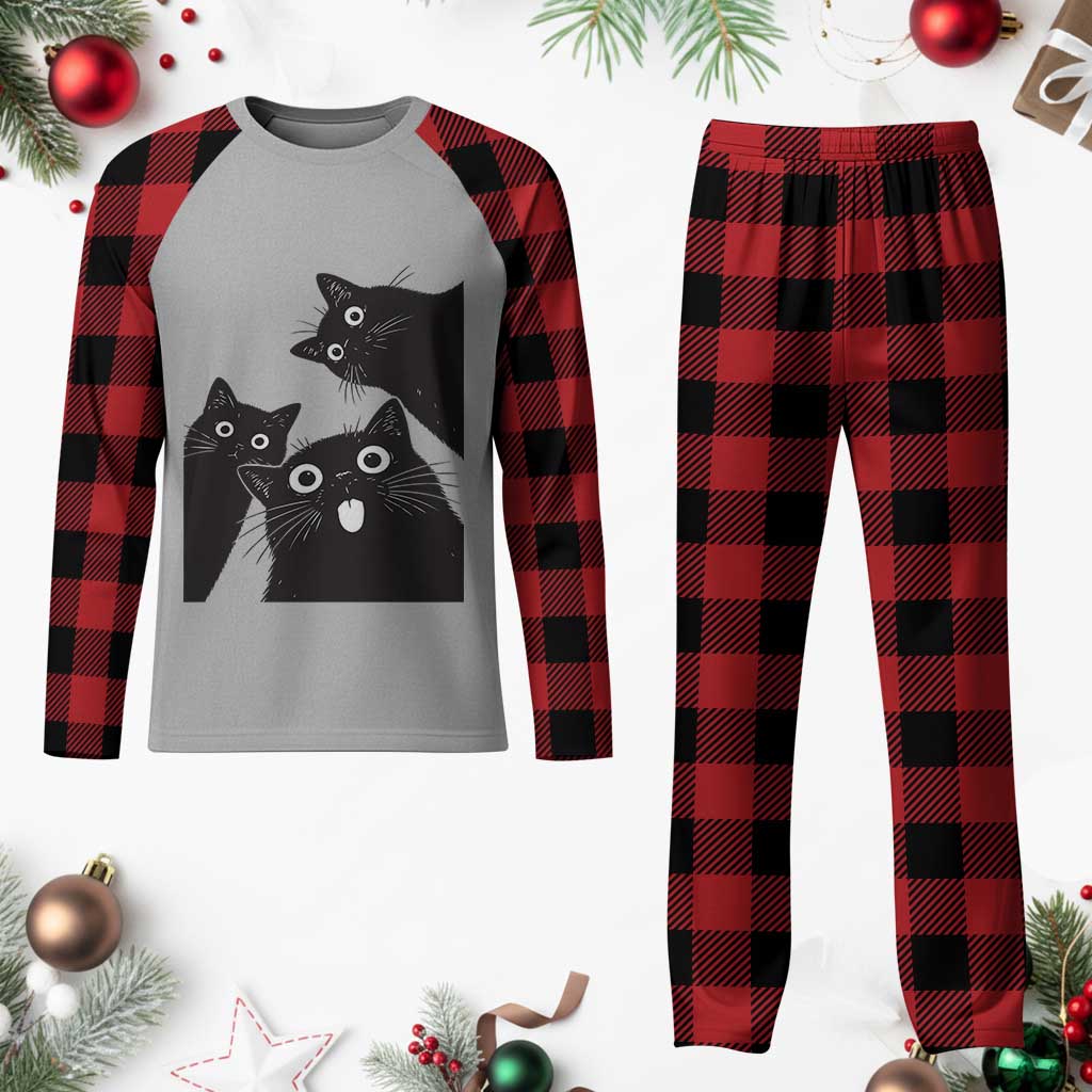 Funny Japanese Black Cat Is Watching You Plaid Pajama Set Cat Lover TS12 Buffalo Plaid Print Your Wear