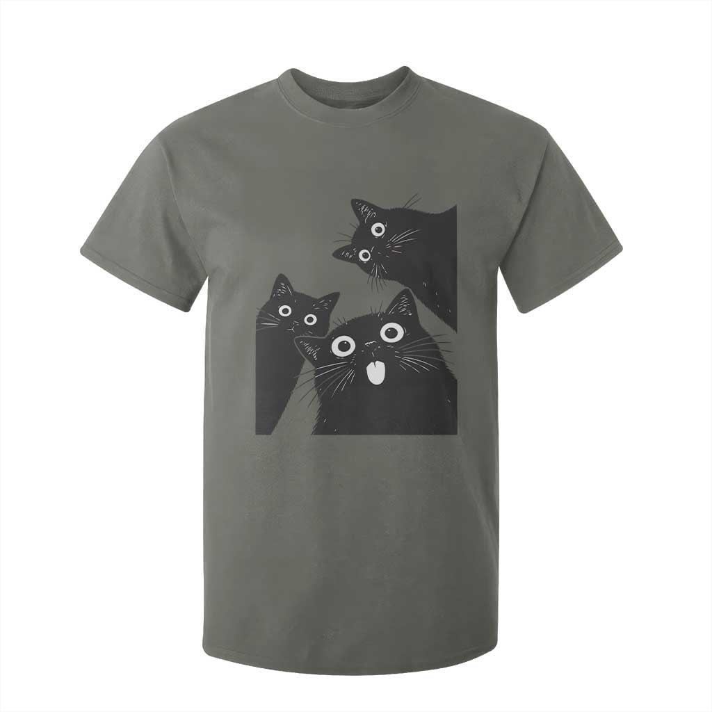 Funny Japanese Black Cat Is Watching You T Shirt For Kid Cat Lover TS12 Military Green Print Your Wear