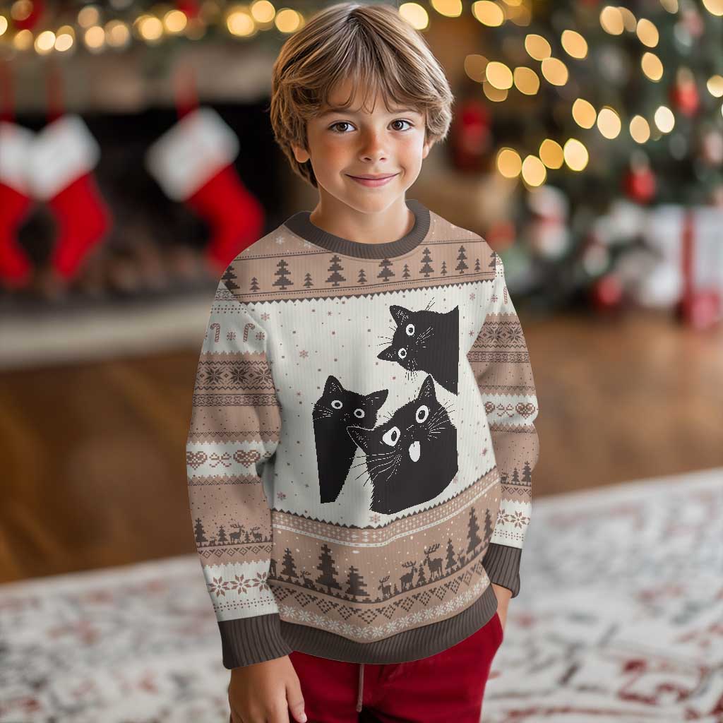 Funny Japanese Black Cat Is Watching You Ugly Christmas Sweater Cat Lover TS12 Mocha Mousse Print Your Wear