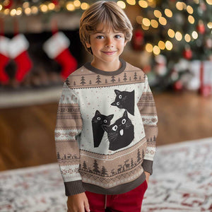 Funny Japanese Black Cat Is Watching You Ugly Christmas Sweater Cat Lover TS12 Mocha Mousse Print Your Wear