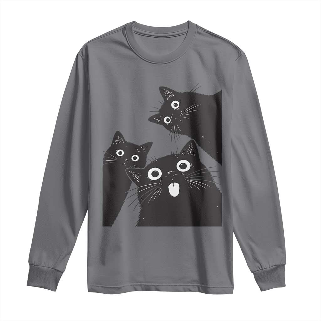 Funny Japanese Black Cat Is Watching You Long Sleeve Shirt Cat Lover TS12 Charcoal Print Your Wear