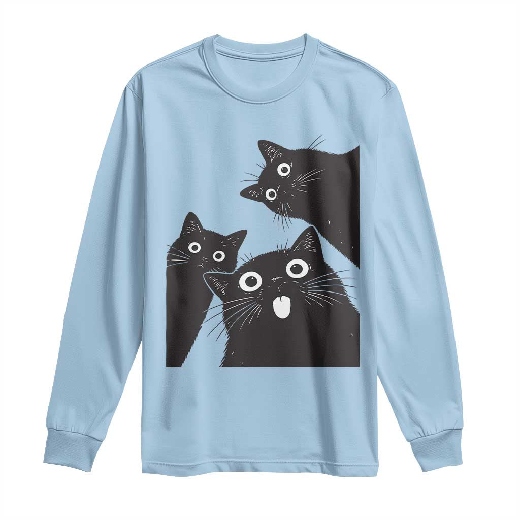 Funny Japanese Black Cat Is Watching You Long Sleeve Shirt Cat Lover TS12 Light Blue Print Your Wear
