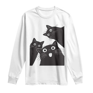 Funny Japanese Black Cat Is Watching You Long Sleeve Shirt Cat Lover TS12 White Print Your Wear