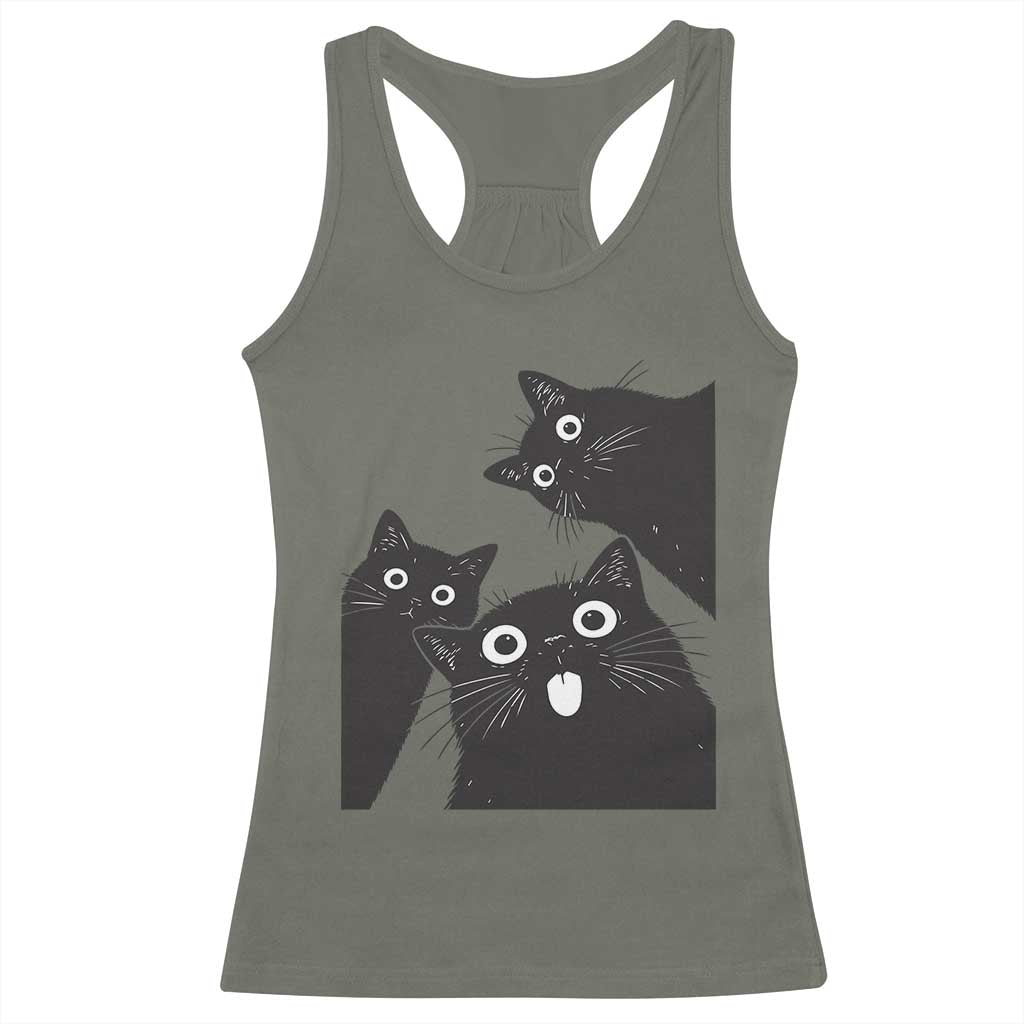 Funny Japanese Black Cat Is Watching You Racerback Tank Top Cat Lover TS12 Military Green Print Your Wear