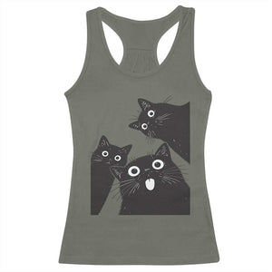 Funny Japanese Black Cat Is Watching You Racerback Tank Top Cat Lover TS12 Military Green Print Your Wear