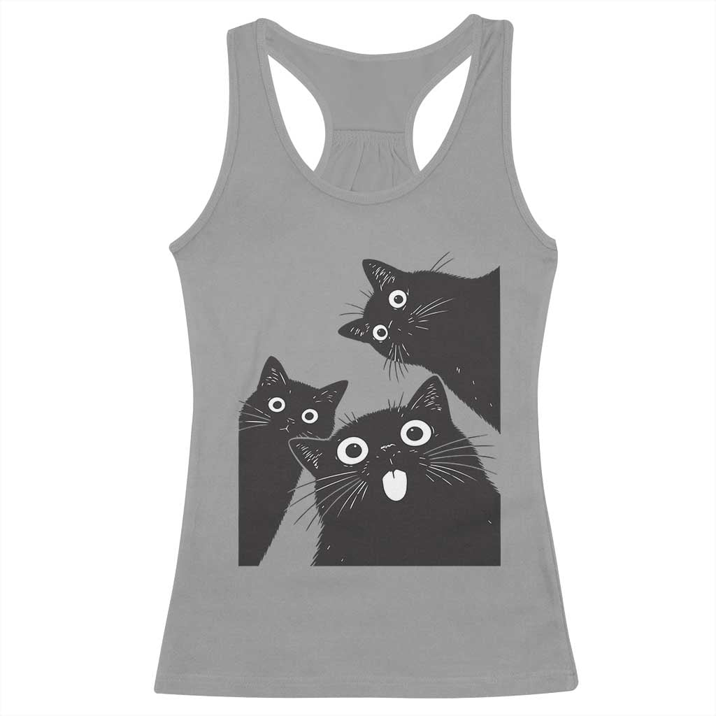 Funny Japanese Black Cat Is Watching You Racerback Tank Top Cat Lover TS12 Sport Gray Print Your Wear