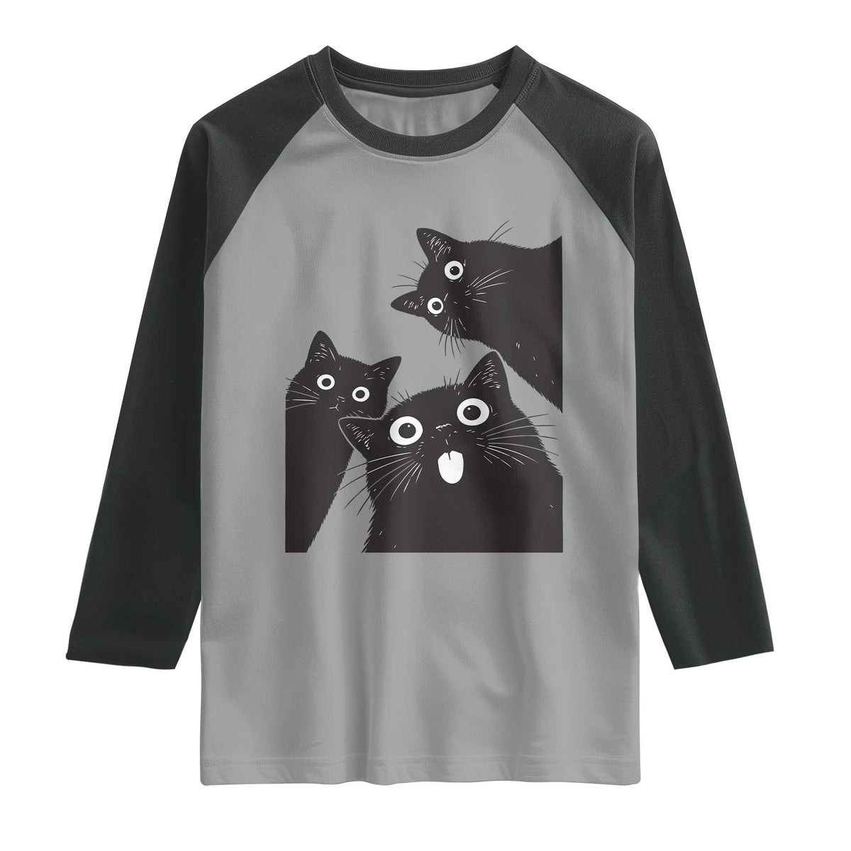 Funny Japanese Black Cat Is Watching You Raglan Shirt Cat Lover TS12 Sport Gray Black Print Your Wear