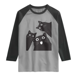 Funny Japanese Black Cat Is Watching You Raglan Shirt Cat Lover TS12 Sport Gray Black Print Your Wear