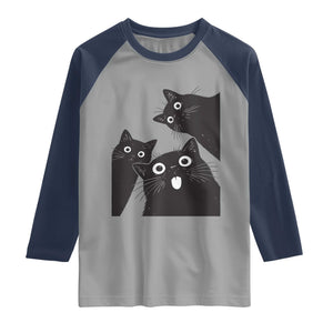 Funny Japanese Black Cat Is Watching You Raglan Shirt Cat Lover TS12 Sport Gray Navy Print Your Wear