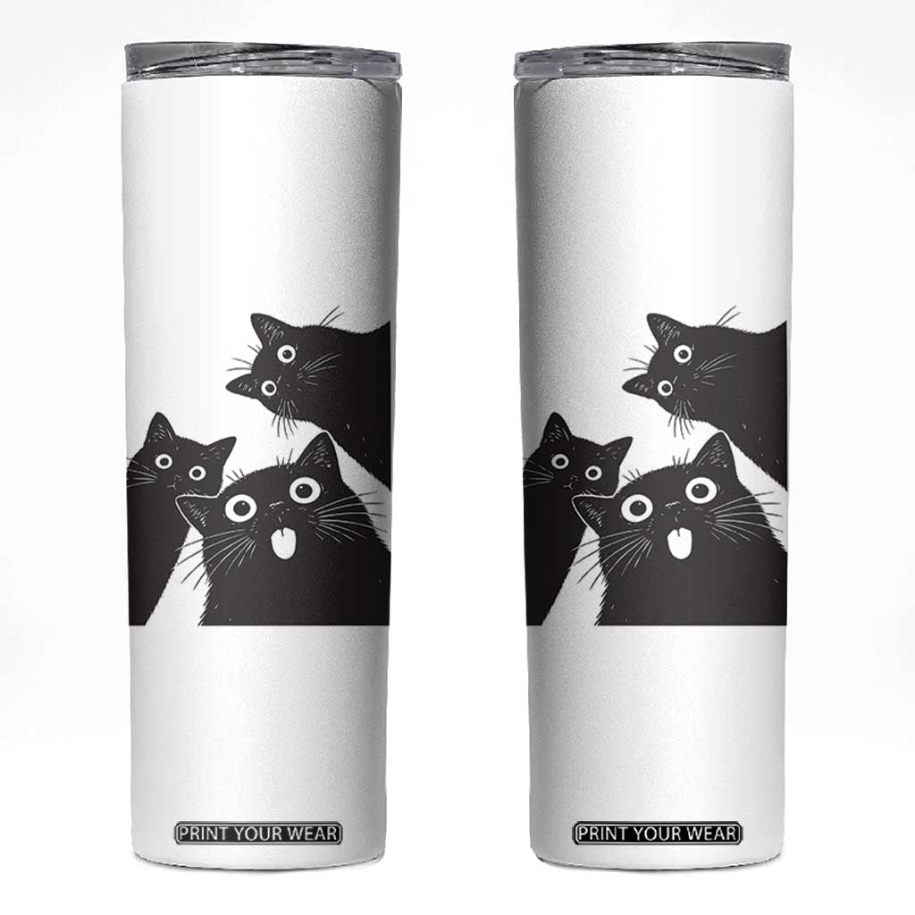 Funny Japanese Black Cat Is Watching You Skinny Tumbler Cat Lover TS12 White Print Your Wear