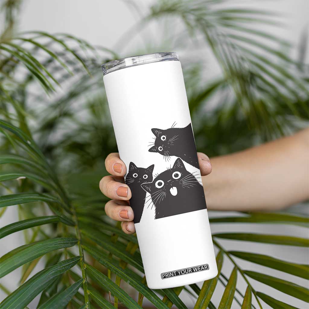 Funny Japanese Black Cat Is Watching You Skinny Tumbler Cat Lover TS12 Print Your Wear