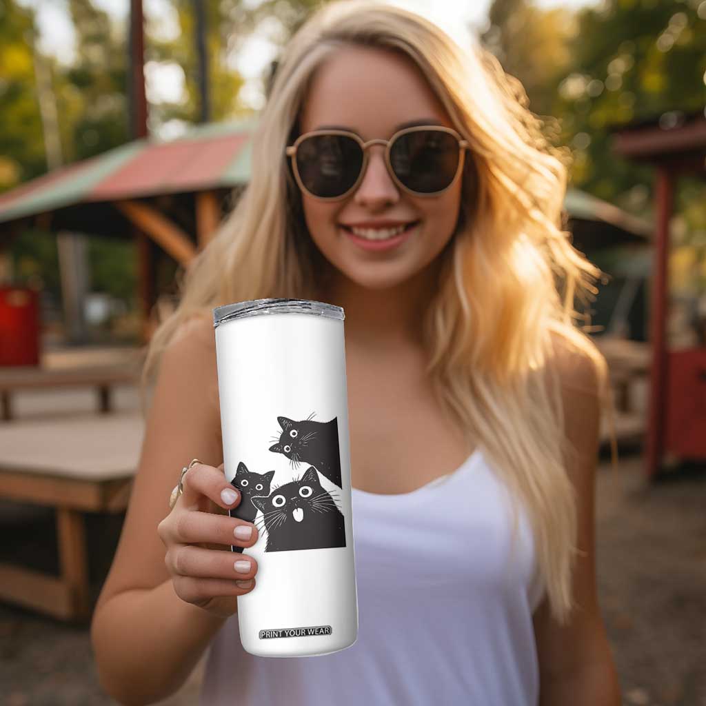 Funny Japanese Black Cat Is Watching You Skinny Tumbler Cat Lover TS12 Print Your Wear
